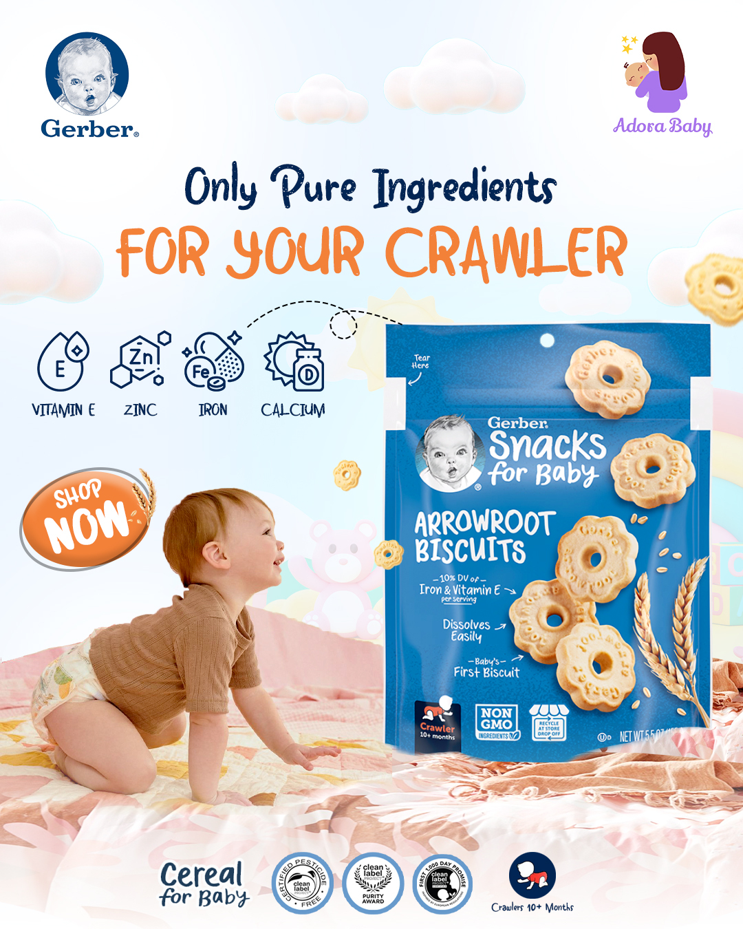 Happy baby eating organic food